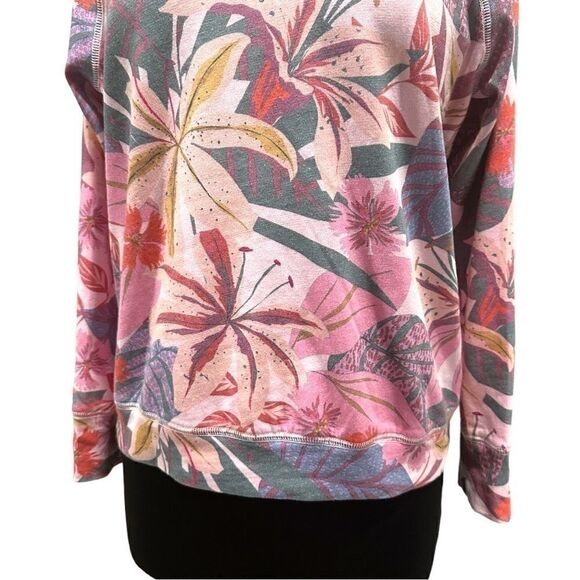 Sundry Lightweight Pink Tropical Crewneck Raglan Sleeve Pullover Sweatshirt Sz 1 - Picture 3 of 11